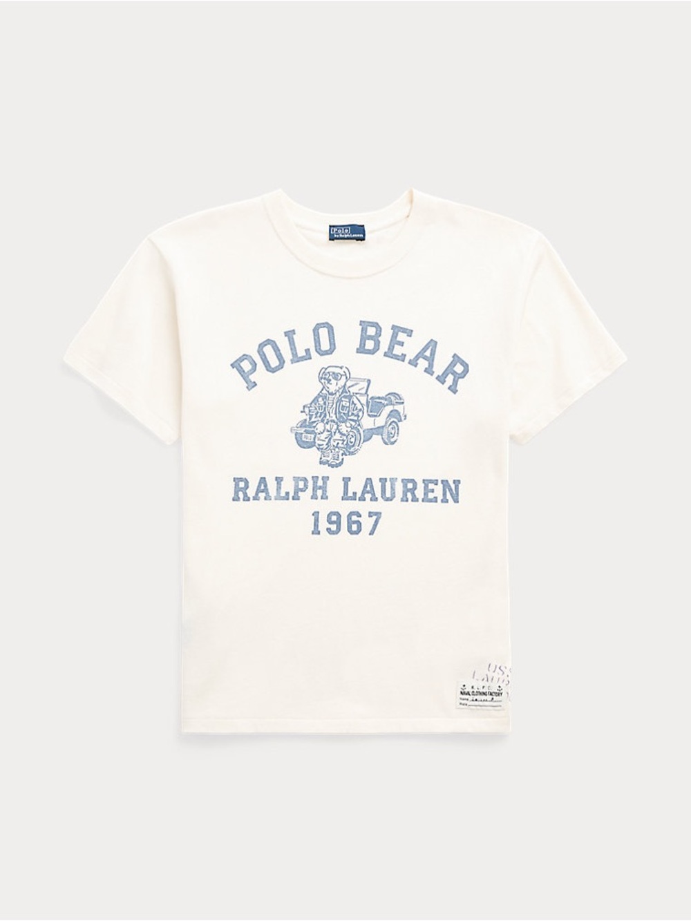 Polo by Ralph Lauren Cream Tee with Blue Polo Bear Graphic Medium